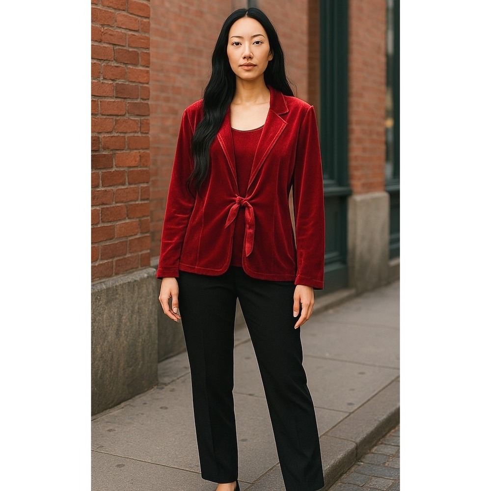 Elementz Red Velvet Jacket Top ONE Piece Women's‎ XL Long Sleeve Holiday